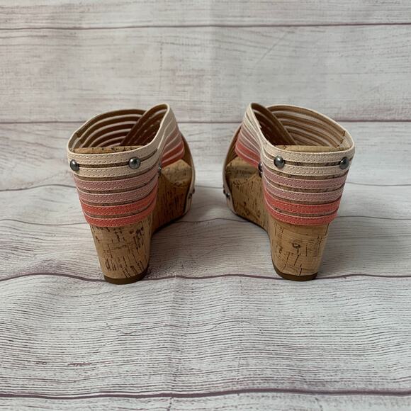 Lucky Brand Pink Ombre Sandals Cork Wedge Metal Stud Detail LP Mykayla Size 8 - Picture 5 of 10